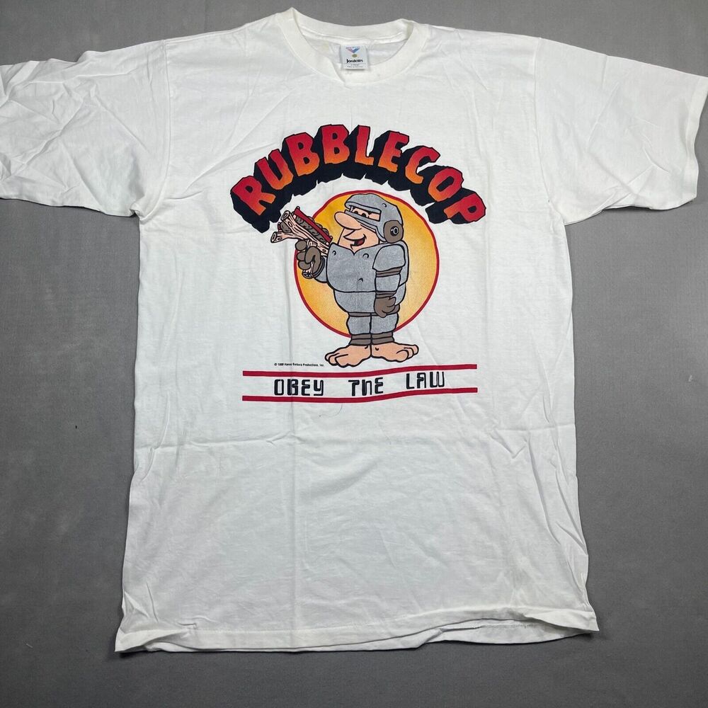 The Flintstones Vintage 90s T Shirt Mens Size XL Rubble Copโ Obey The Law White
